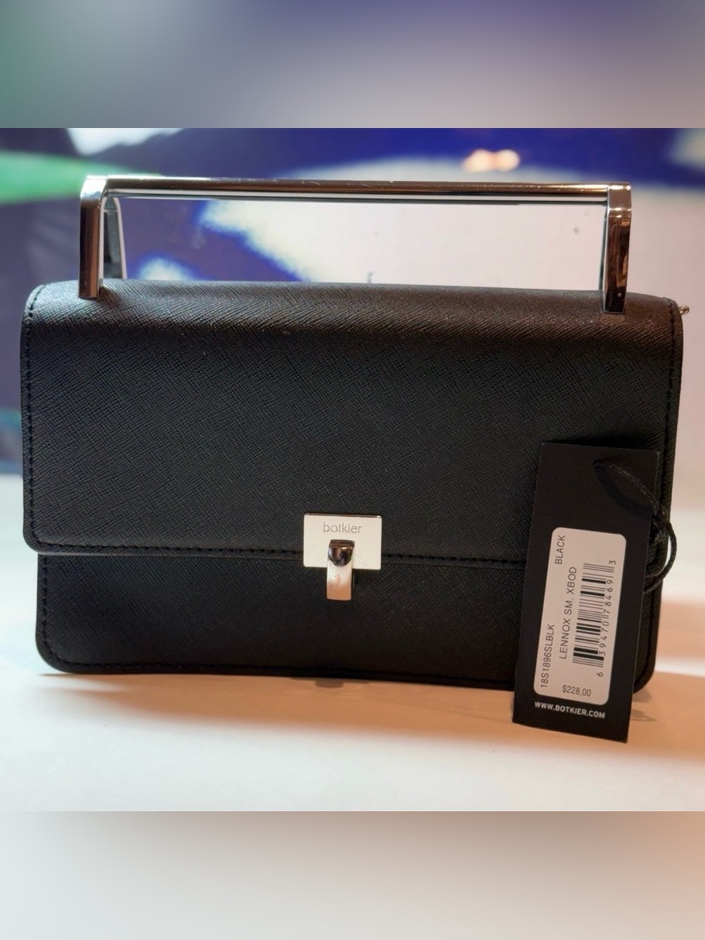 Botkier Black Leather Clutch w/ Silver Handle Missing Crossbody Strap Pre-owned